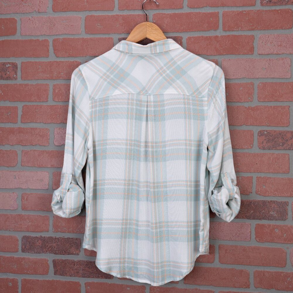 Lightweight Plaid Button-Up Top - Mint Green - Picture 8 of 15